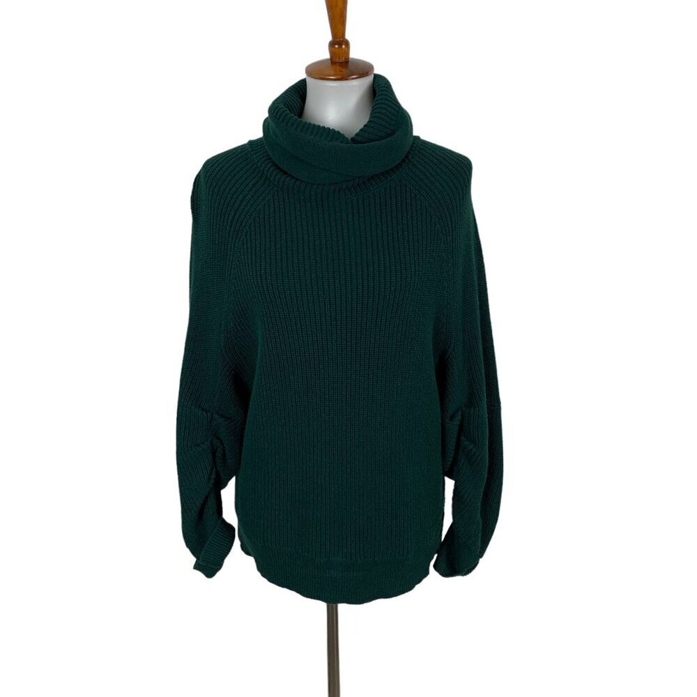 Cabi Green Sweater Small Chunky Knit Funnel Neck Comfy Fall Style‎